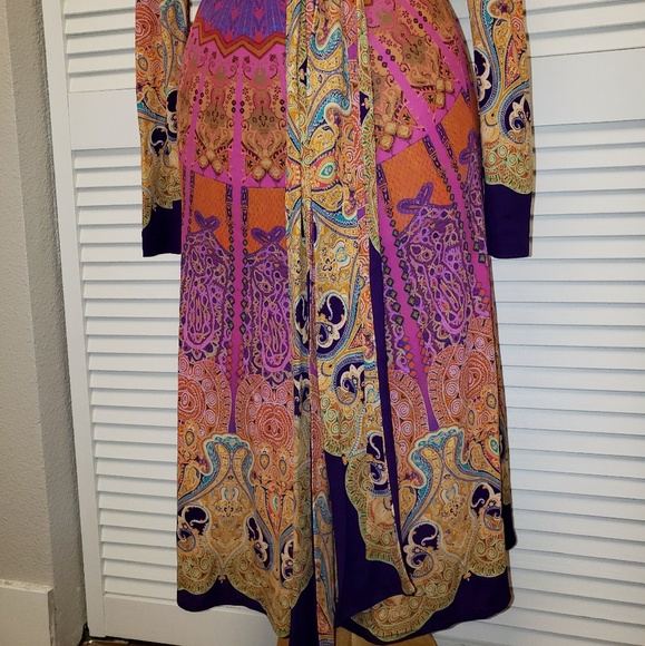 {Etro} Abstract Print Jersey Knit VNeck Wrap Dress - Picture 4 of 8